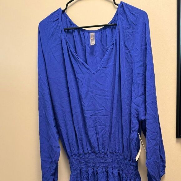 Raisins Juniors' Solid Maui Cover up Dress - Blue, swimsuit cover L - Picture 3 of 8